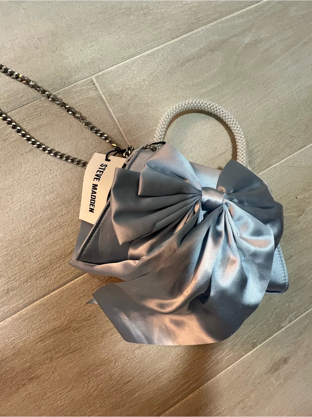 Steve Madden Satin Bow Mini Top-Handle Crossbody Bag in Light Blue